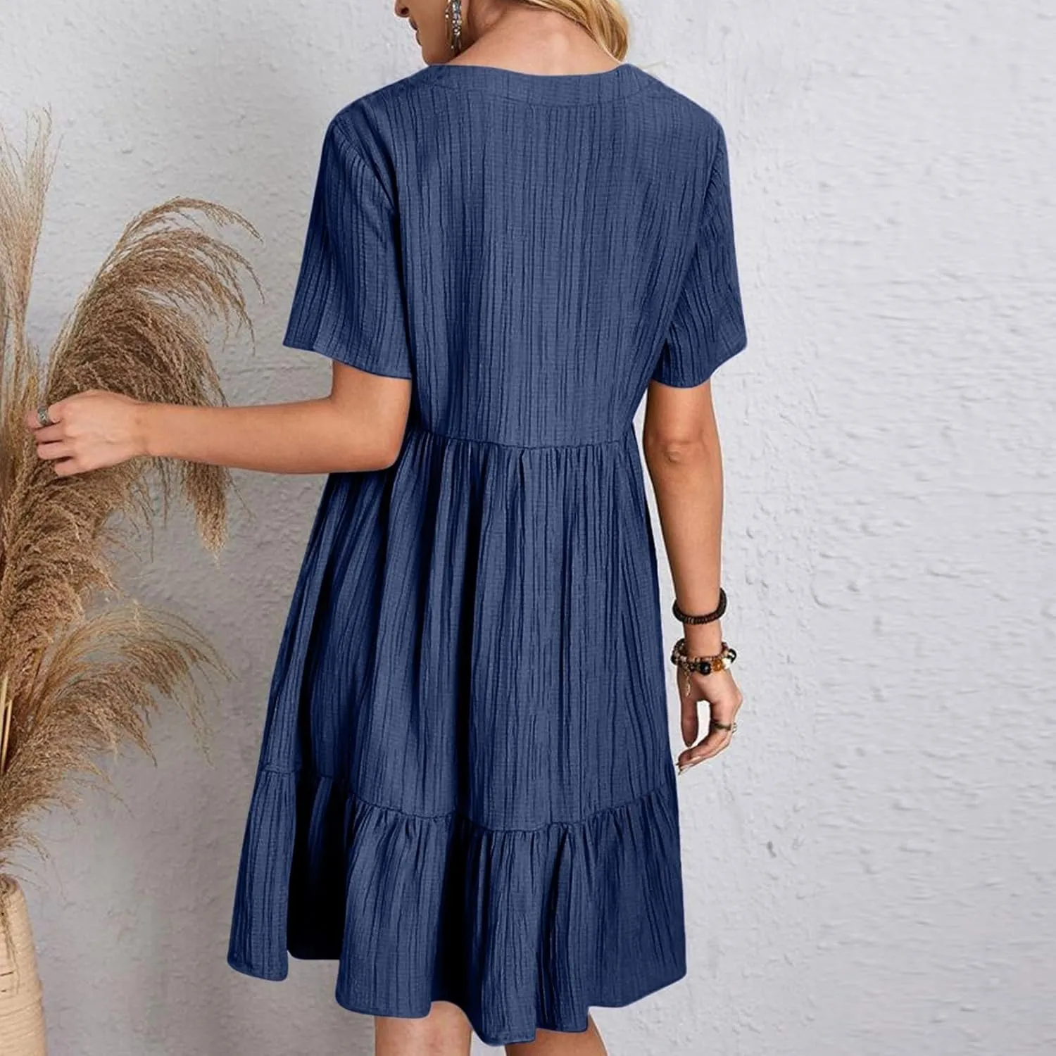 Moomoo Dresses for Women Loose Fit Short Sleeve Tunic Dress with Pockets Beach Vacation Outfit