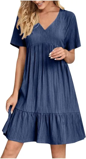 Moomoo Dresses for Women Loose Fit Short Sleeve Tunic Dress with Pockets Beach Vacation Outfit