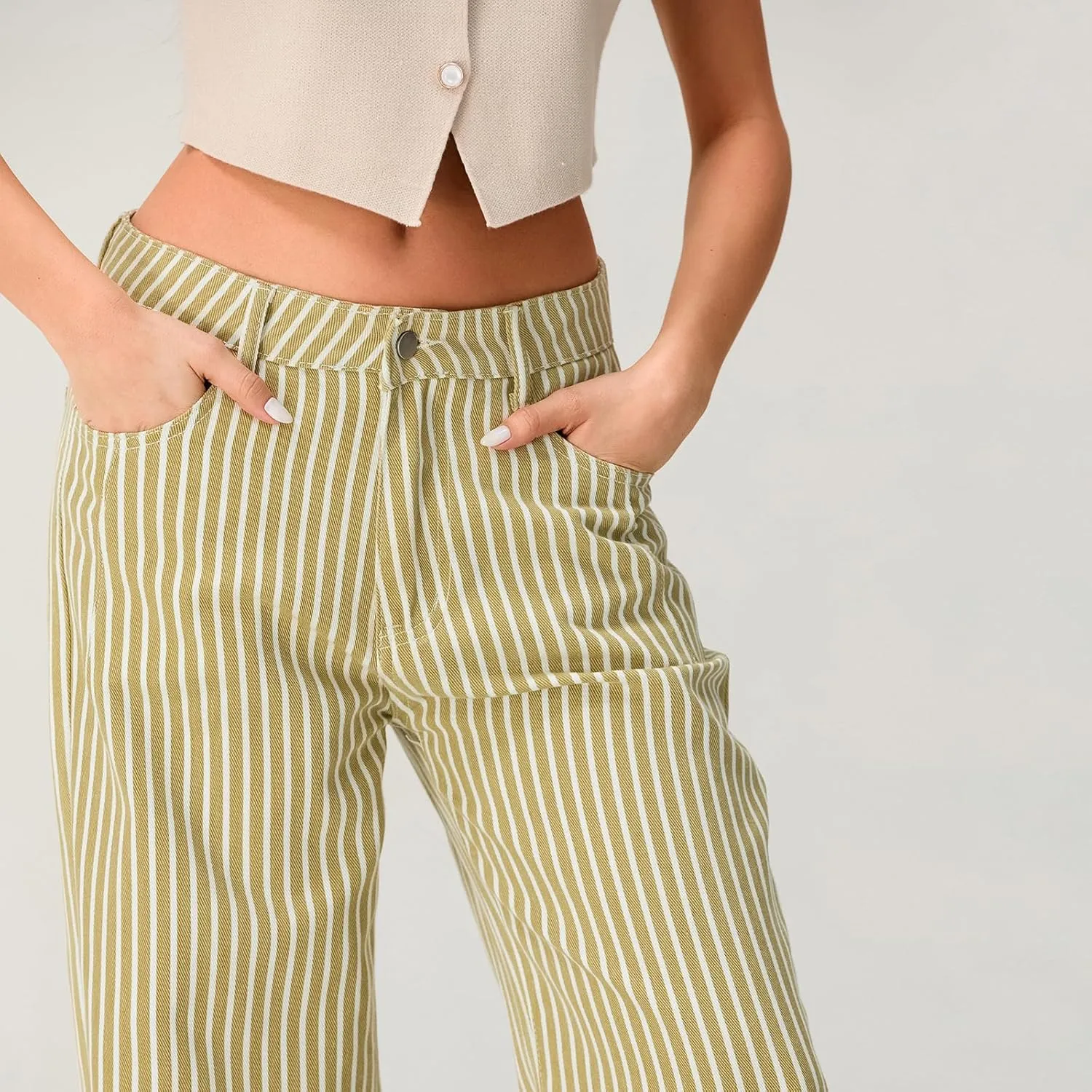 Mxiqqpltky Y2k Striped Bell Bottom Jeans Women High Waisted Boyfriend Denim Pants Baggy Wide Leg Stretchy Bootcut Flare Jeans