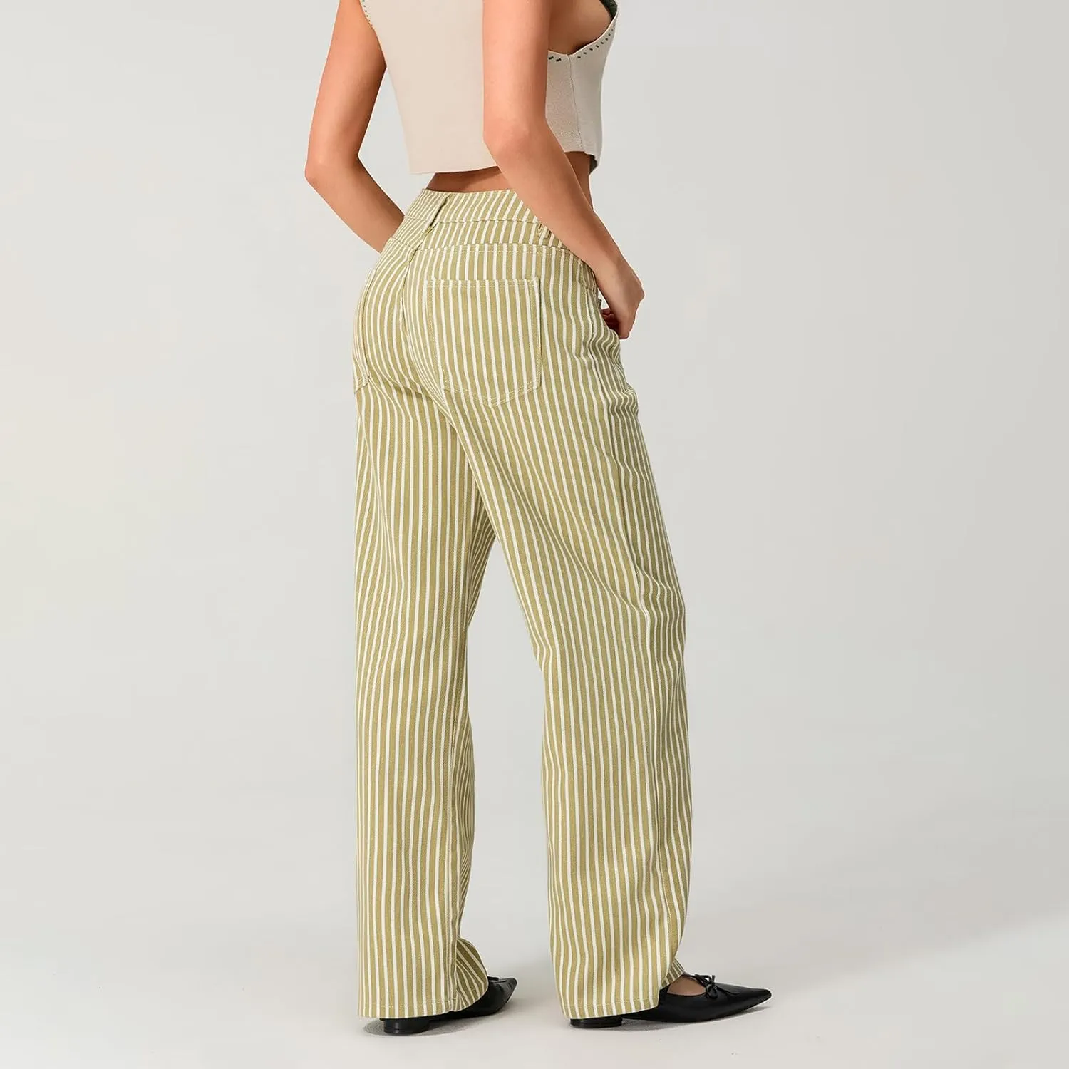 Mxiqqpltky Y2k Striped Bell Bottom Jeans Women High Waisted Boyfriend Denim Pants Baggy Wide Leg Stretchy Bootcut Flare Jeans