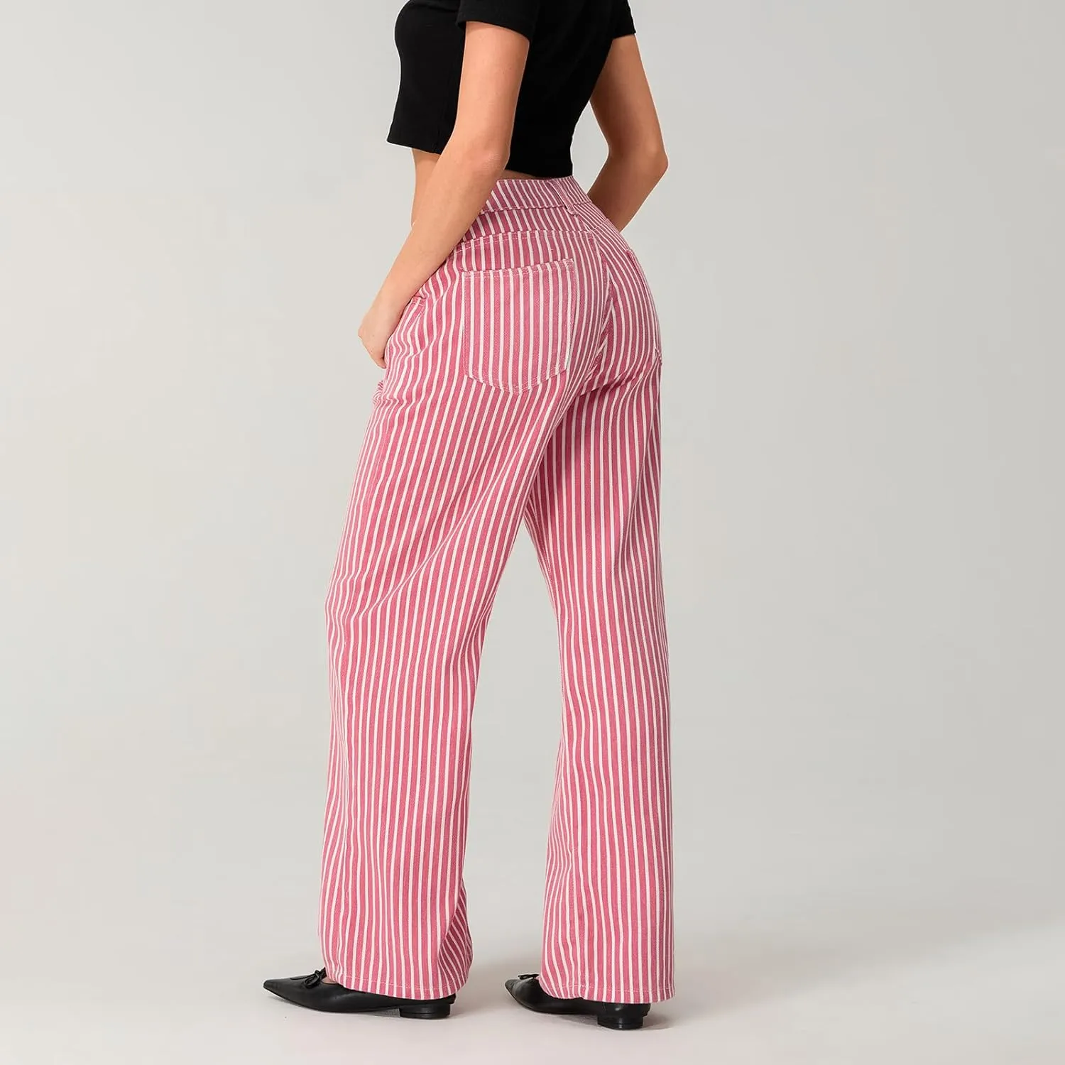 Mxiqqpltky Y2k Striped Bell Bottom Jeans Women High Waisted Boyfriend Denim Pants Baggy Wide Leg Stretchy Bootcut Flare Jeans