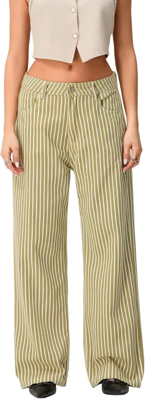 Mxiqqpltky Y2k Striped Bell Bottom Jeans Women High Waisted Boyfriend Denim Pants Baggy Wide Leg Stretchy Bootcut Flare Jeans