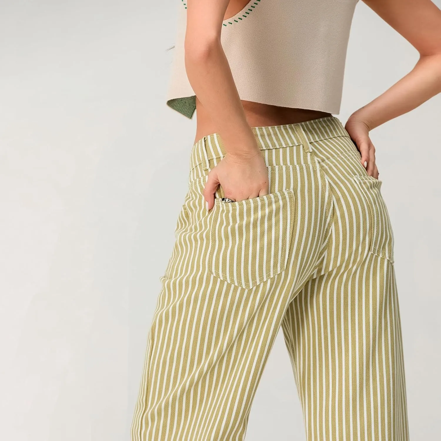 Mxiqqpltky Y2k Striped Bell Bottom Jeans Women High Waisted Boyfriend Denim Pants Baggy Wide Leg Stretchy Bootcut Flare Jeans
