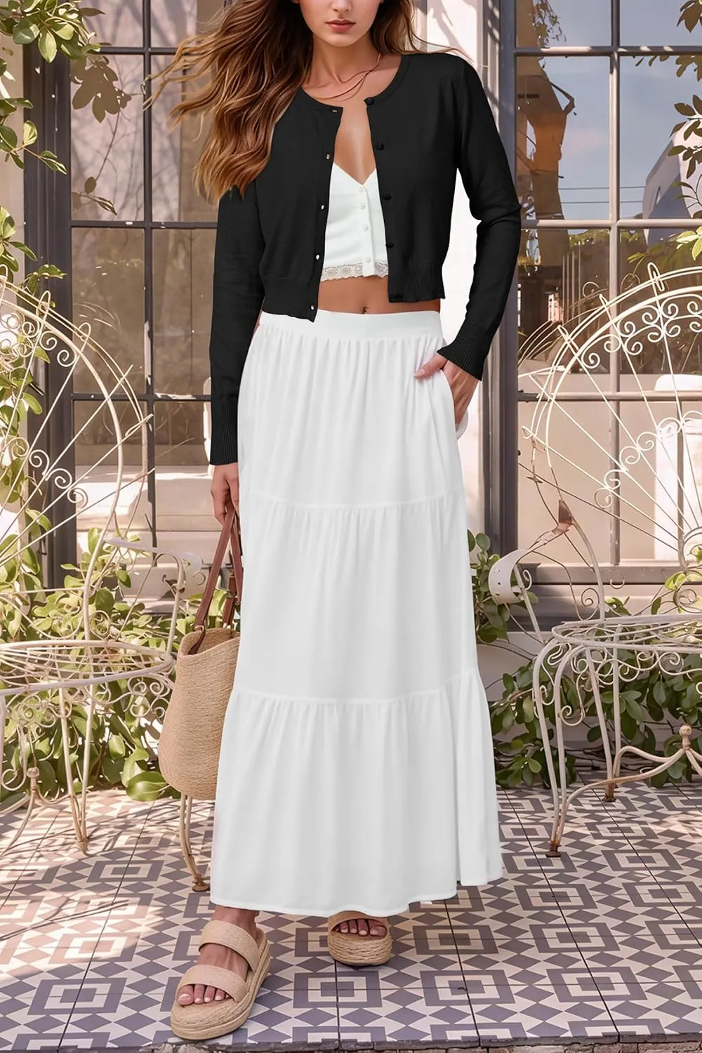 Newshows Cropped Cardigan Sweaters for Women 2025 Crew Neck Button Down Open Front Knit Bolero Shrugs