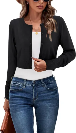 Newshows Cropped Cardigan Sweaters for Women 2025 Crew Neck Button Down Open Front Knit Bolero Shrugs