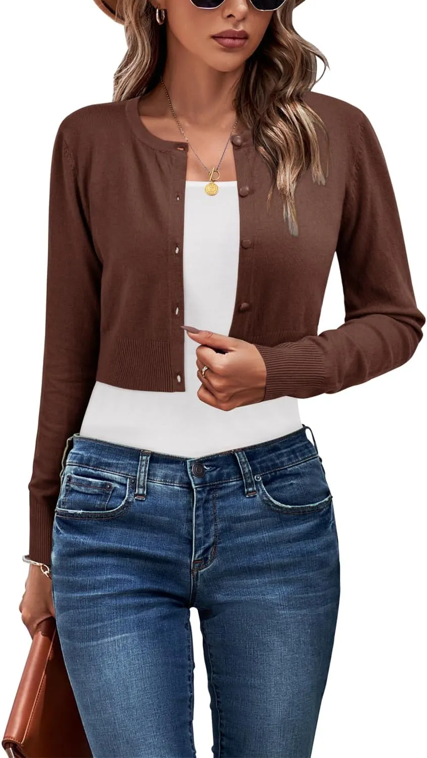 Newshows Cropped Cardigan Sweaters for Women 2025 Crew Neck Button Down Open Front Knit Bolero Shrugs