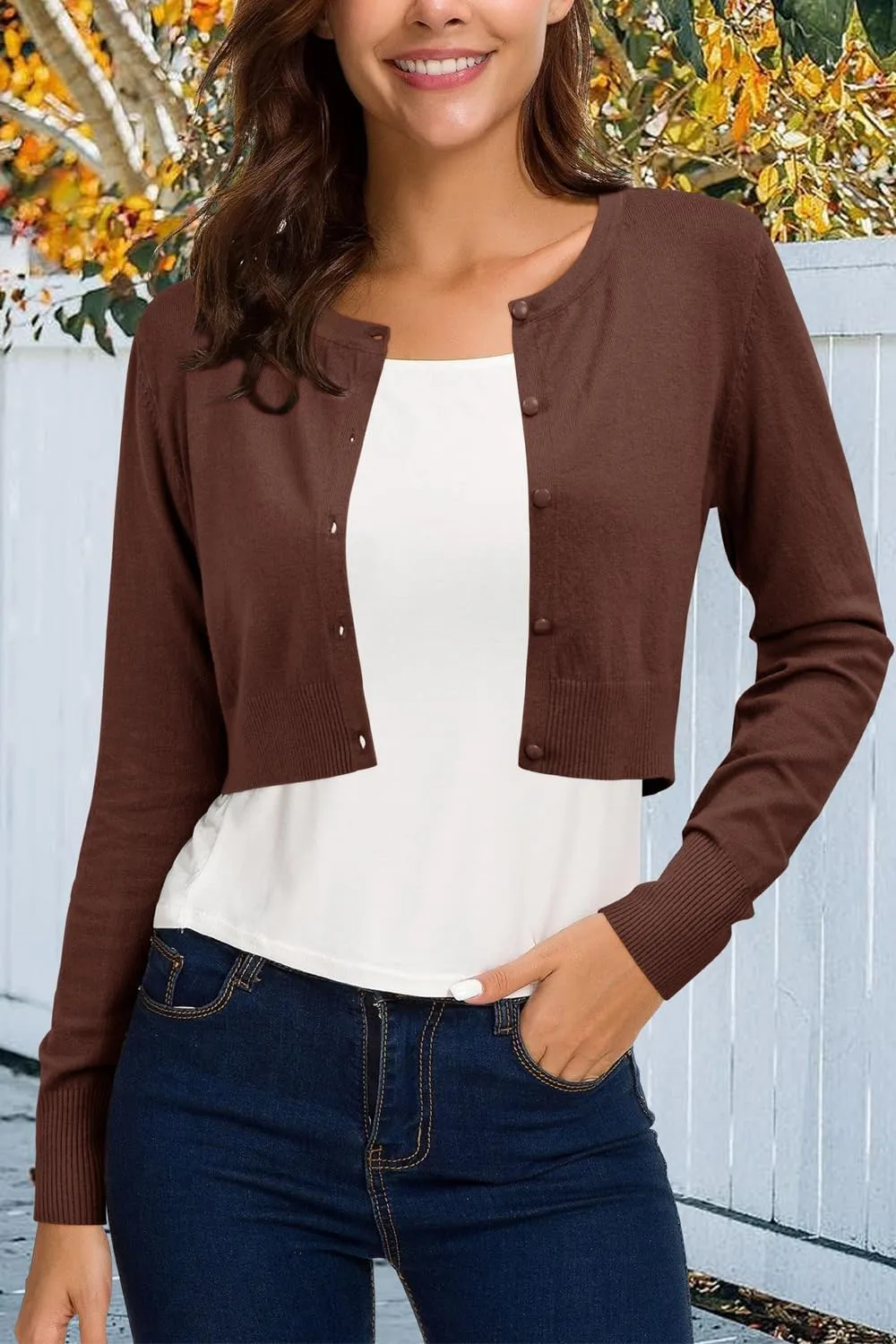 Newshows Cropped Cardigan Sweaters for Women 2025 Crew Neck Button Down Open Front Knit Bolero Shrugs