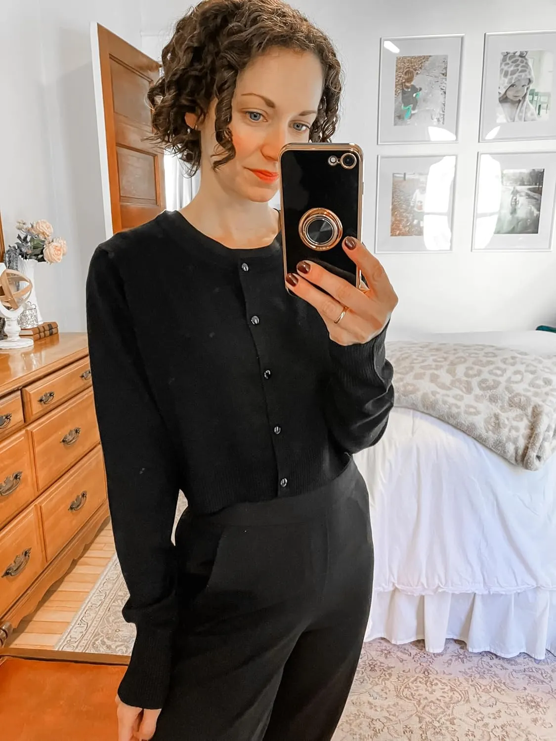 Newshows Cropped Cardigan Sweaters for Women 2025 Crew Neck Button Down Open Front Knit Bolero Shrugs