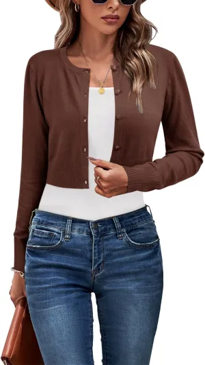 Newshows Cropped Cardigan Sweaters for Women 2025 Crew Neck Button Down Open Front Knit Bolero Shrugs