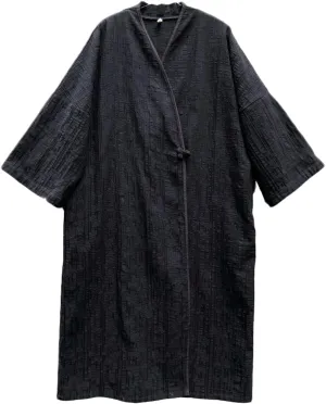 NFYM Women's Jacqurd Cotton Trench Coat Lightweight Solid 3/4 Sleeve Kimono Jacket Loose Chinese Style Windbreaker