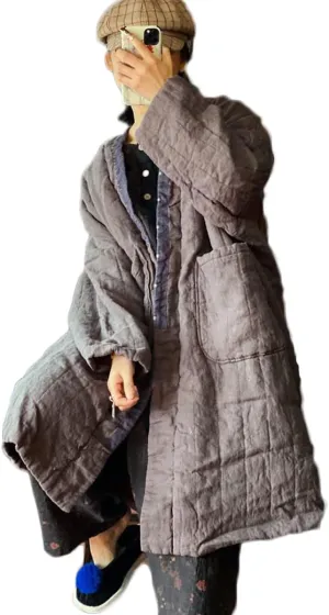 NFYM Women's Quilted Knee Length Coat Open Front Kimono Style Jacket Handmade Threading Outwear for Winter