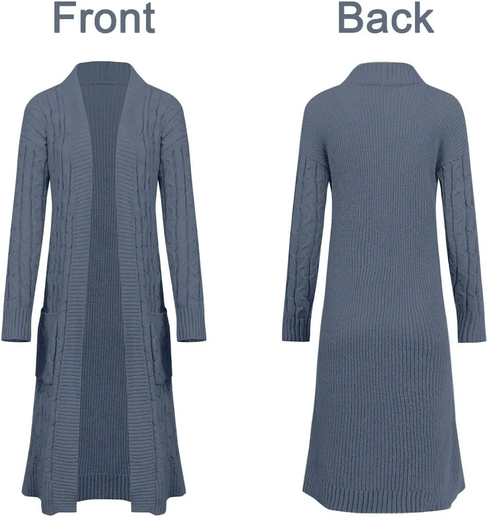 Onedreamer Womens Long Cardigan Cable Knit Open Front Long Sleeve Sweater Coats with Pockets