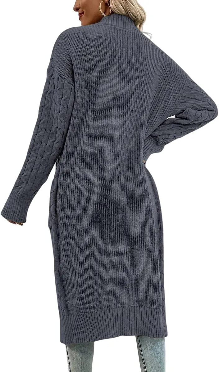 Onedreamer Womens Long Cardigan Cable Knit Open Front Long Sleeve Sweater Coats with Pockets