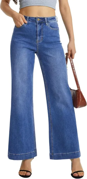 ONESO Flare Jeans for Women High Waist Wide Leg Womens Jeans Stretch Tummy Control Baggy Denim Pants Inseam 30"