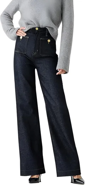 Oprah's Favorite Jeans Baggy Jeans High Waisted Wide Leg Straight Stretchy Denim Pants with Patch Pockets