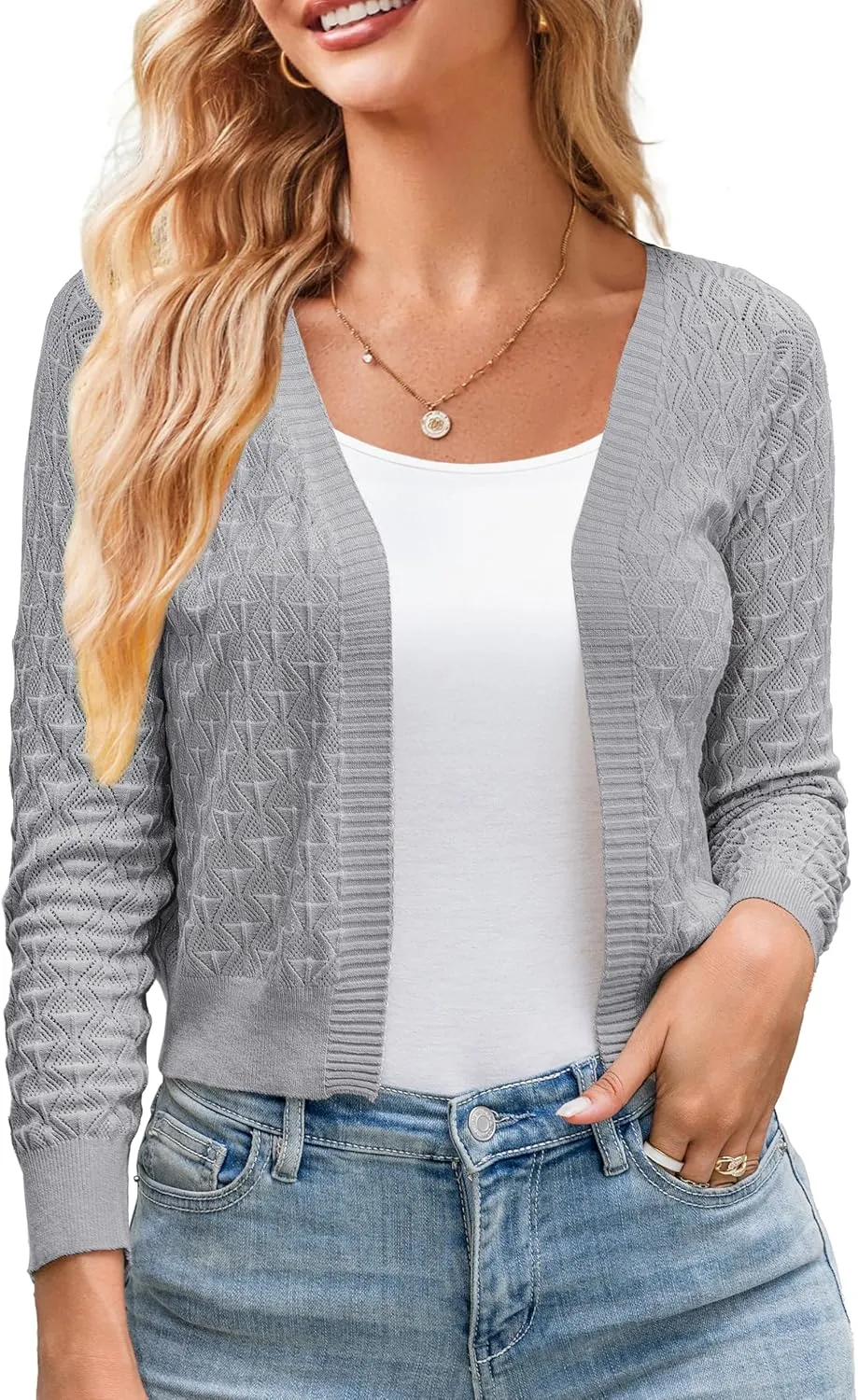 Othyroce Shrug Sweaters for Women Open Front Lightweight Crochet Knit Sweater Cardigans S-XL