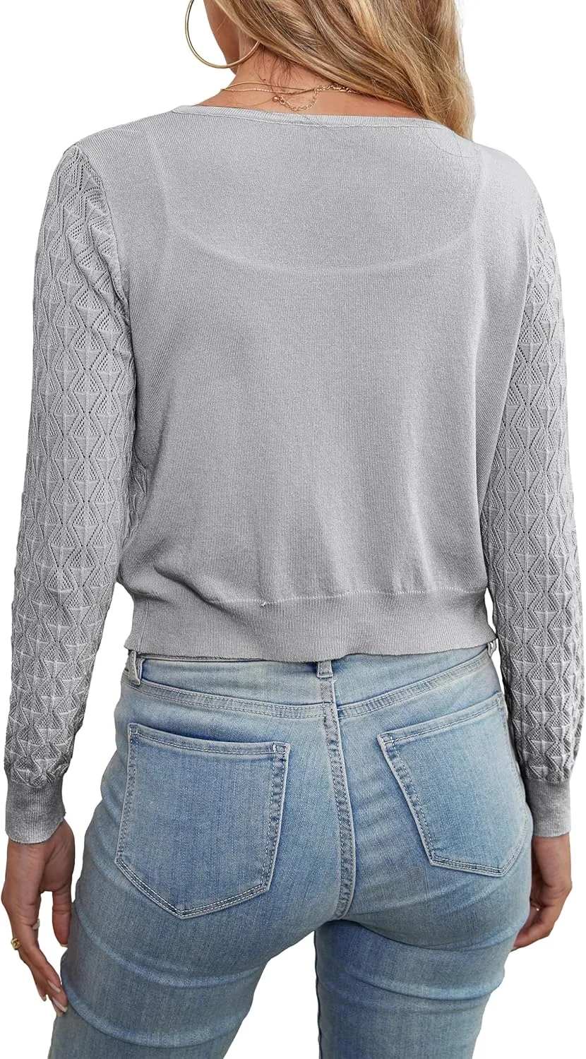 Othyroce Shrug Sweaters for Women Open Front Lightweight Crochet Knit Sweater Cardigans S-XL
