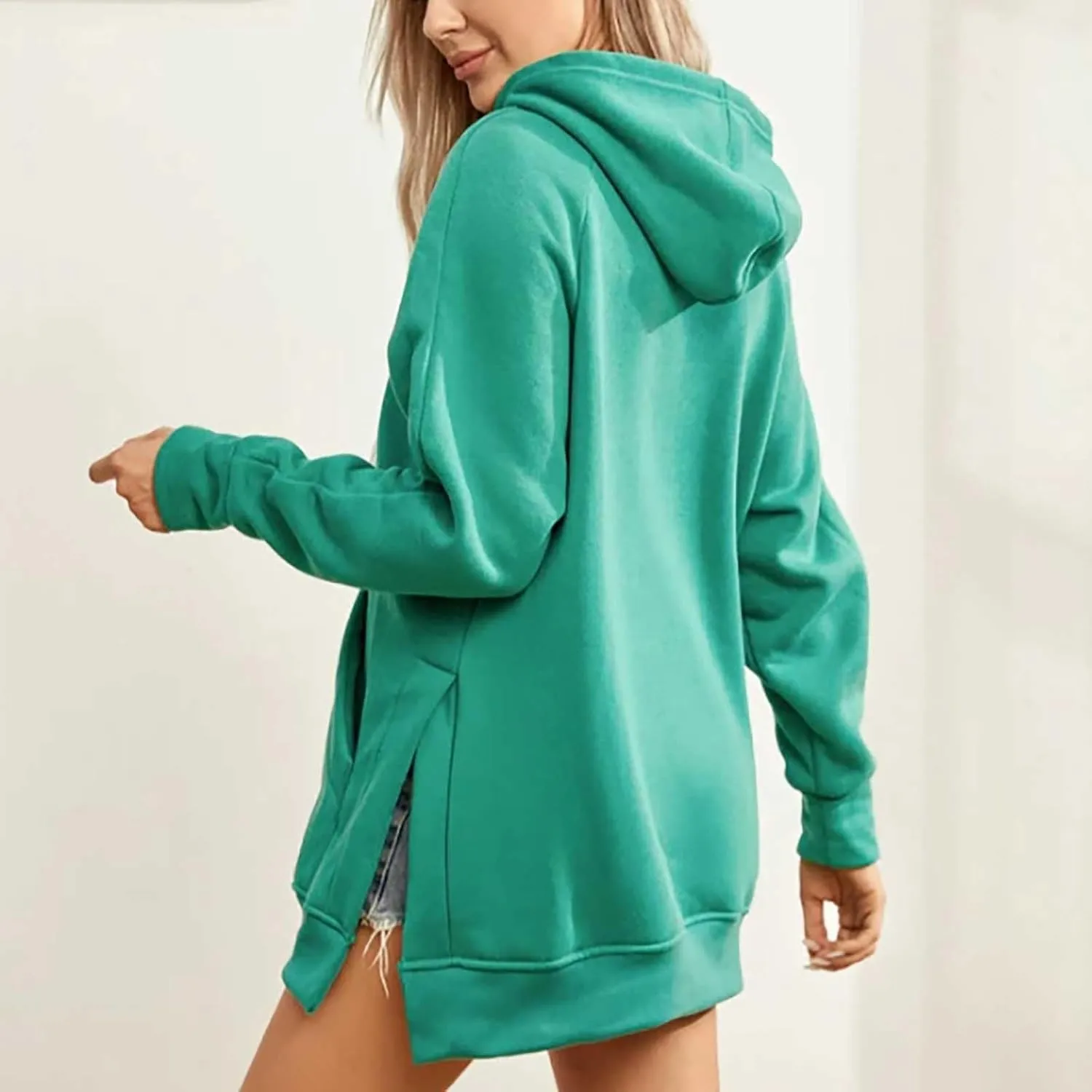 Oversized Hoodie Dress for Women Casual Drawstring Long Warmy Sweatshirt with Pockets Fashion Split Hem Long Sleeve