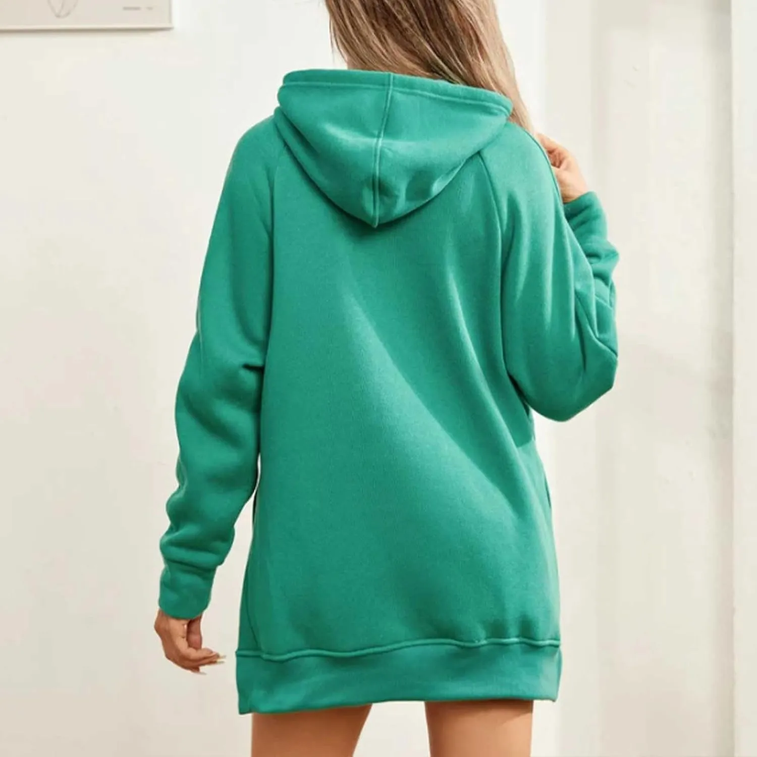 Oversized Hoodie Dress for Women Casual Drawstring Long Warmy Sweatshirt with Pockets Fashion Split Hem Long Sleeve