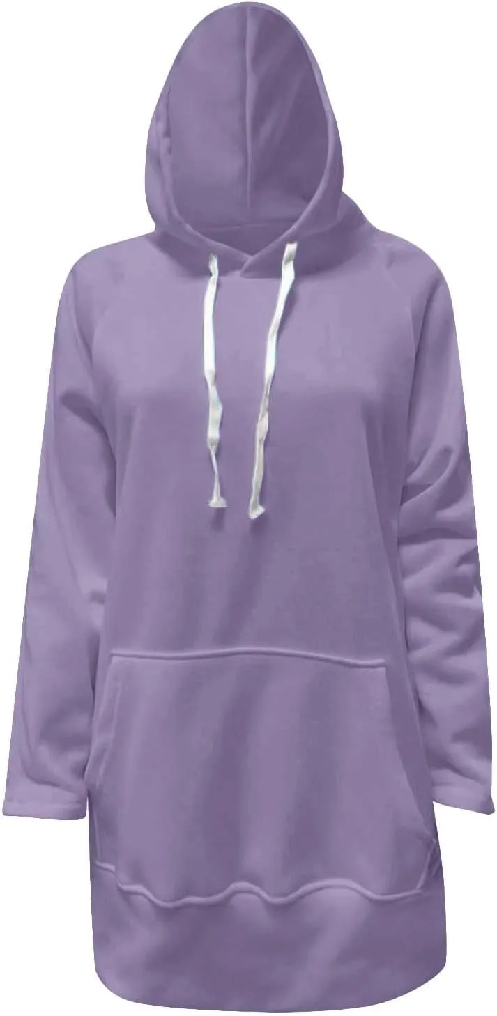 Oversized Hoodie Dress for Womens Hoodies Plus Size Casual Crewneck Long Sleeve Split Hem Pullover with Pockets