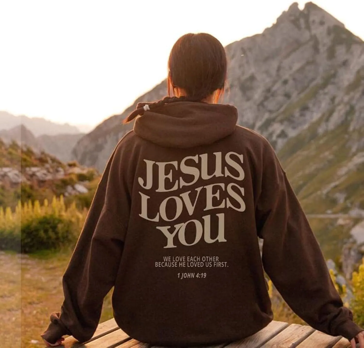 Oversized Hoodie for Women Christian Religious Jesus Loves You Hooded Hoodies Causal Sweatshirts with Pockets Pullover