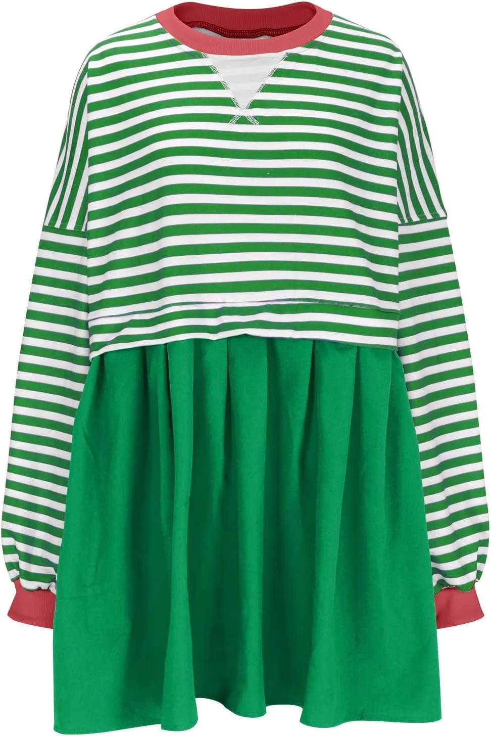 Oversized Sweatshirt Dress Womens Fall Fashion 2024 Long Sleeve Crewneck Patchwork Pullover Tops Pleated Mini Dress