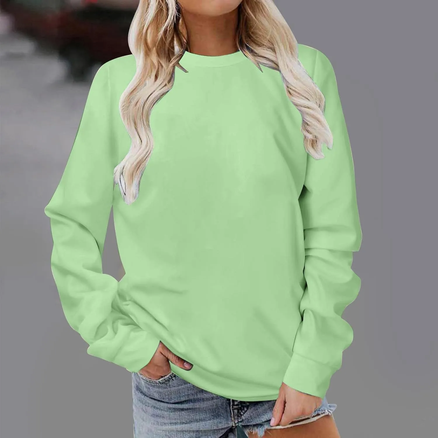 Oversized Sweatshirt for Women Long Sleeve Crewneck Sweatshirt Solid Color Casual Loose Sweatshirt Cute Pullover