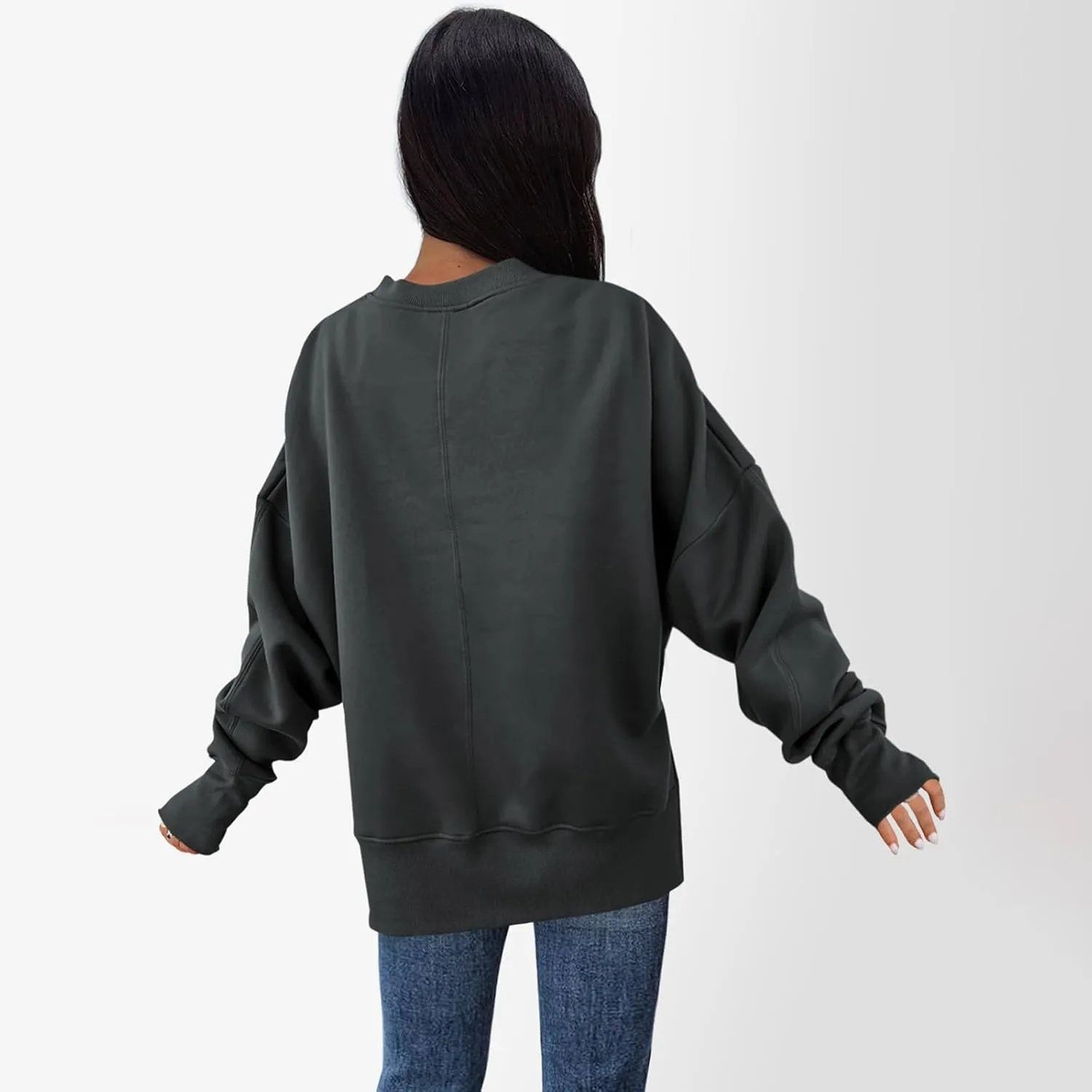 Oversized Sweatshirts for Women 2024 Fall Crew Neck Long Sleeve Tunic Tops Hoodless Cute Side Slit Pull Over Outfits