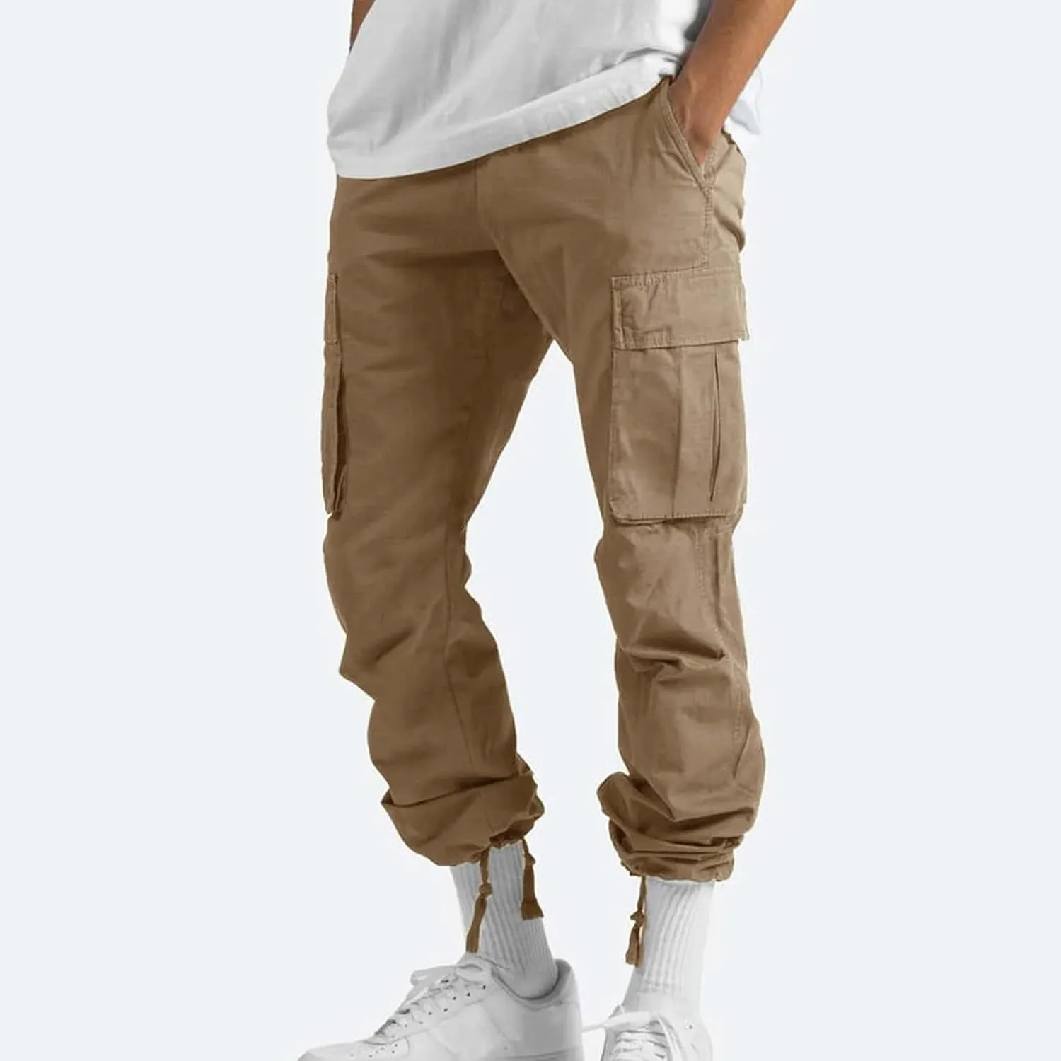 Pants Men Cargo Stretch Elastic Waist Drawstring Pants with Pockets Pants Ripstop Stretch Fall Winter Joggers Trouser