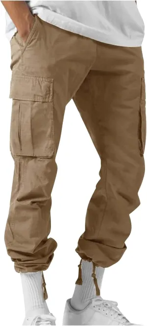 Pants Men Cargo Stretch Elastic Waist Drawstring Pants with Pockets Pants Ripstop Stretch Fall Winter Joggers Trouser