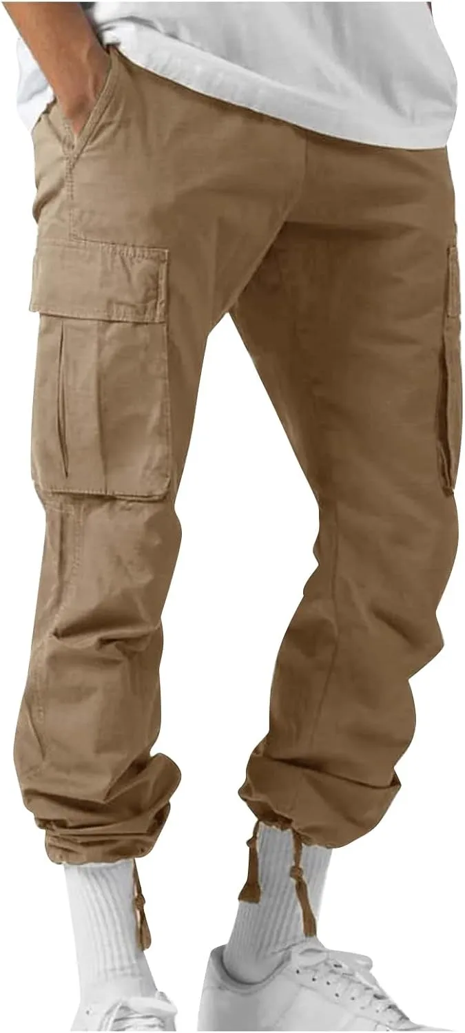 Pants Men Cargo Stretch Elastic Waist Drawstring Pants with Pockets Pants Ripstop Stretch Fall Winter Joggers Trouser