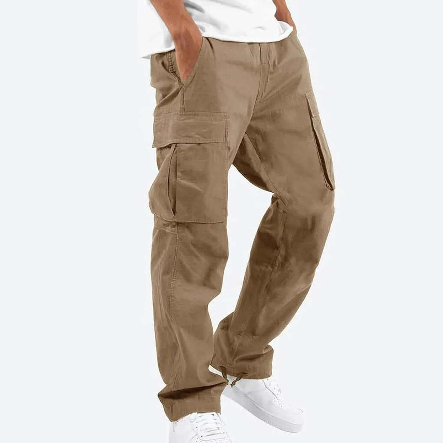 Pants Men Cargo Stretch Elastic Waist Drawstring Pants with Pockets Pants Ripstop Stretch Fall Winter Joggers Trouser