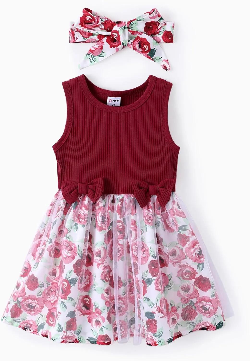 PATPAT Toddler Baby Girls Dress and Cardigan Mesh Sleeveless Playwear Dress and Ruffle Shrug with Headband