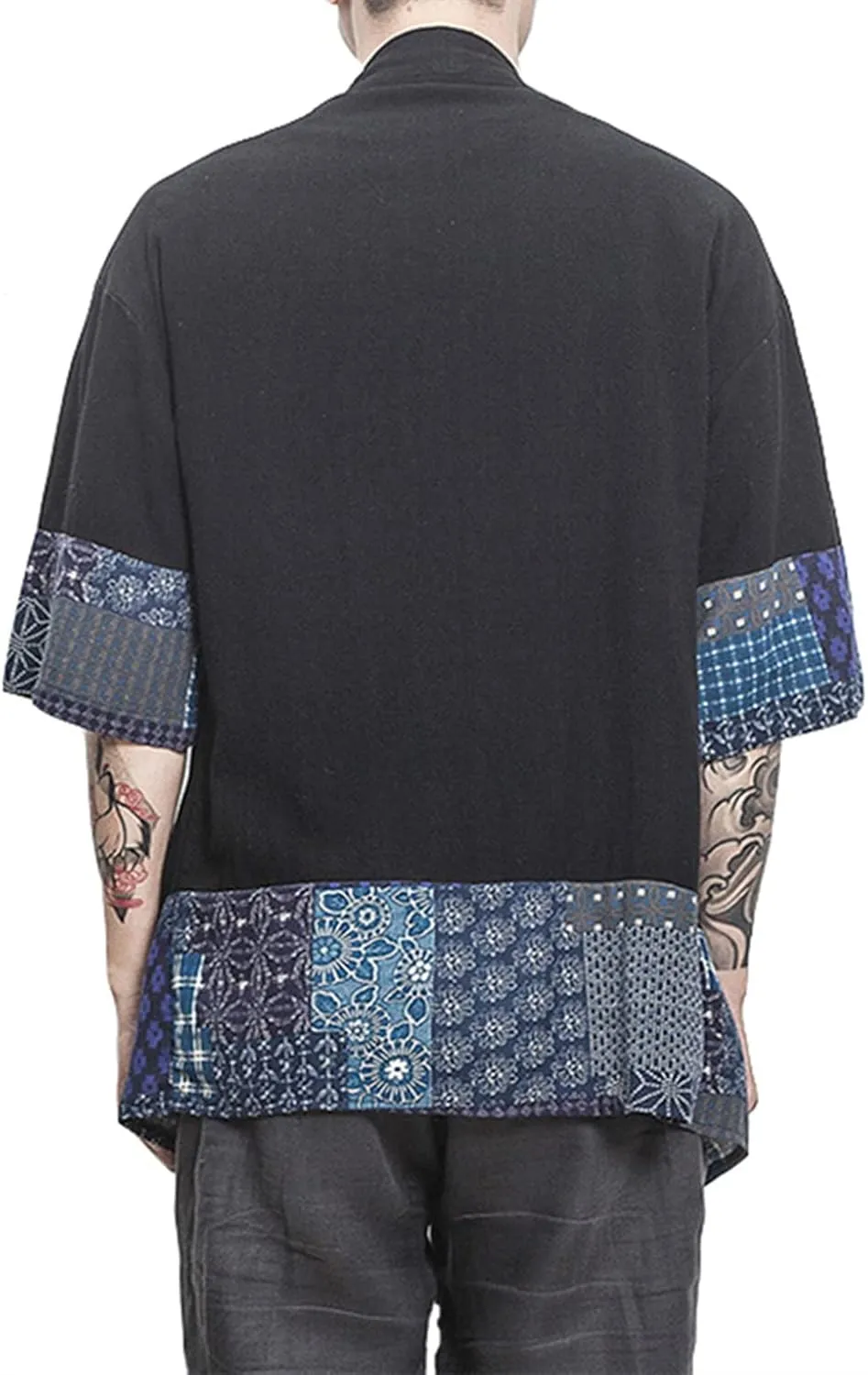 perdontoo Men's Casual Kimono Shirt Light Linen Short Sleeve Open Front Cardigan