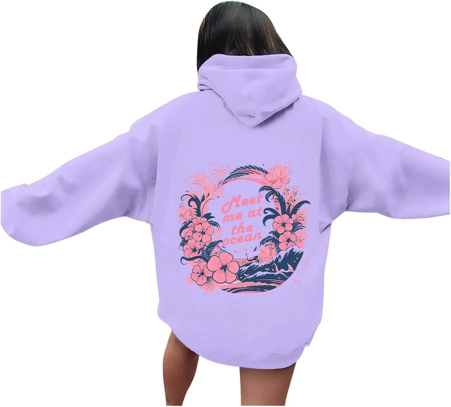 Pink Graphic Hoodie for Women Cute Preppy Sweatshirt Long Sleeve Pink Puff Graphic Pullover for Teen Girls