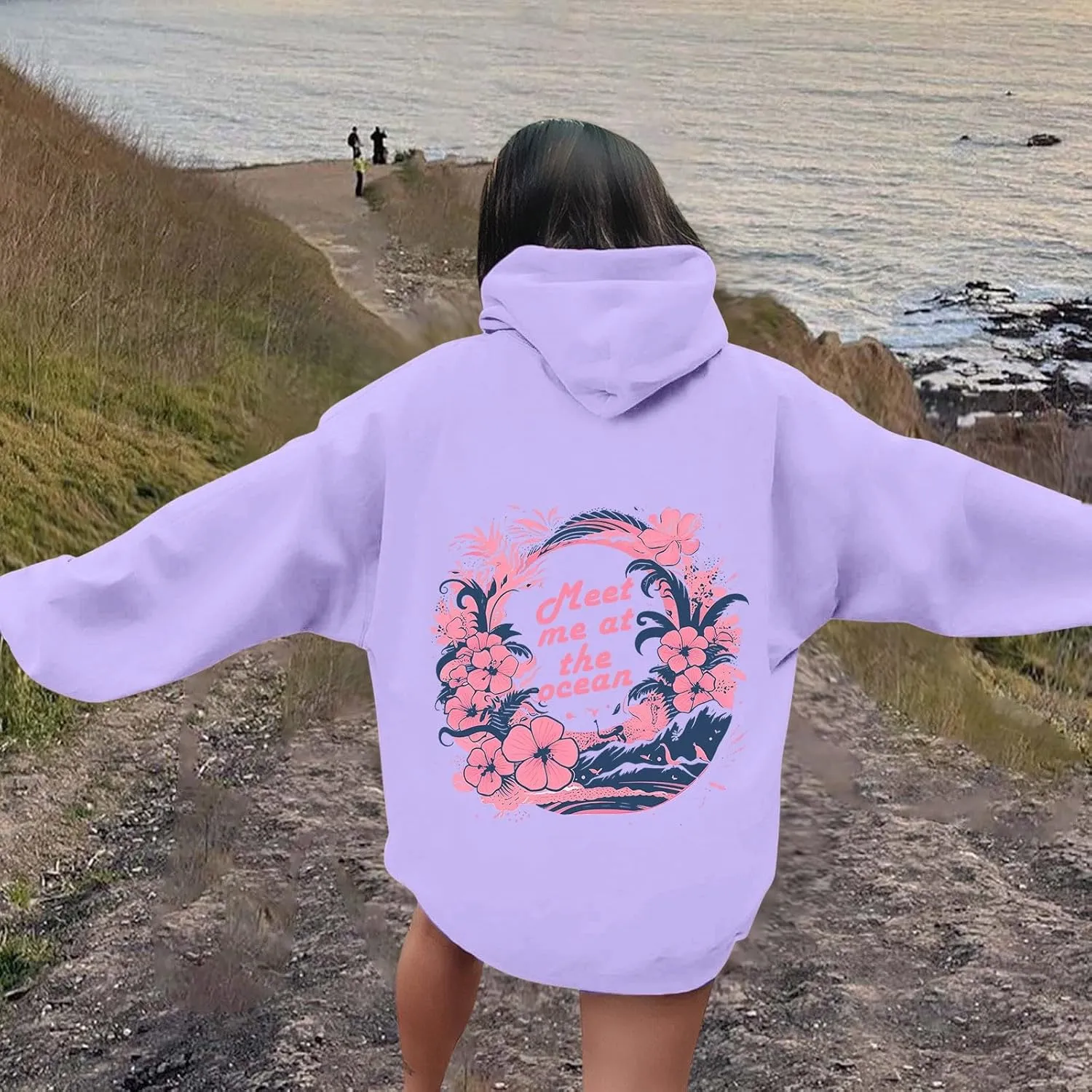 Pink Graphic Hoodie for Women Cute Preppy Sweatshirt Long Sleeve Pink Puff Graphic Pullover for Teen Girls