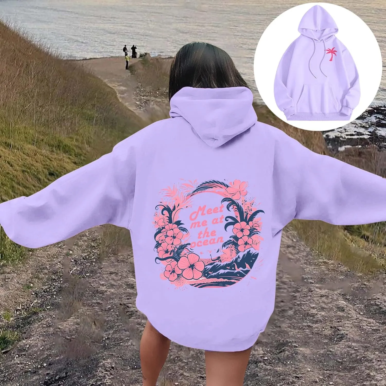 Pink Graphic Hoodie for Women Cute Preppy Sweatshirt Long Sleeve Pink Puff Graphic Pullover for Teen Girls