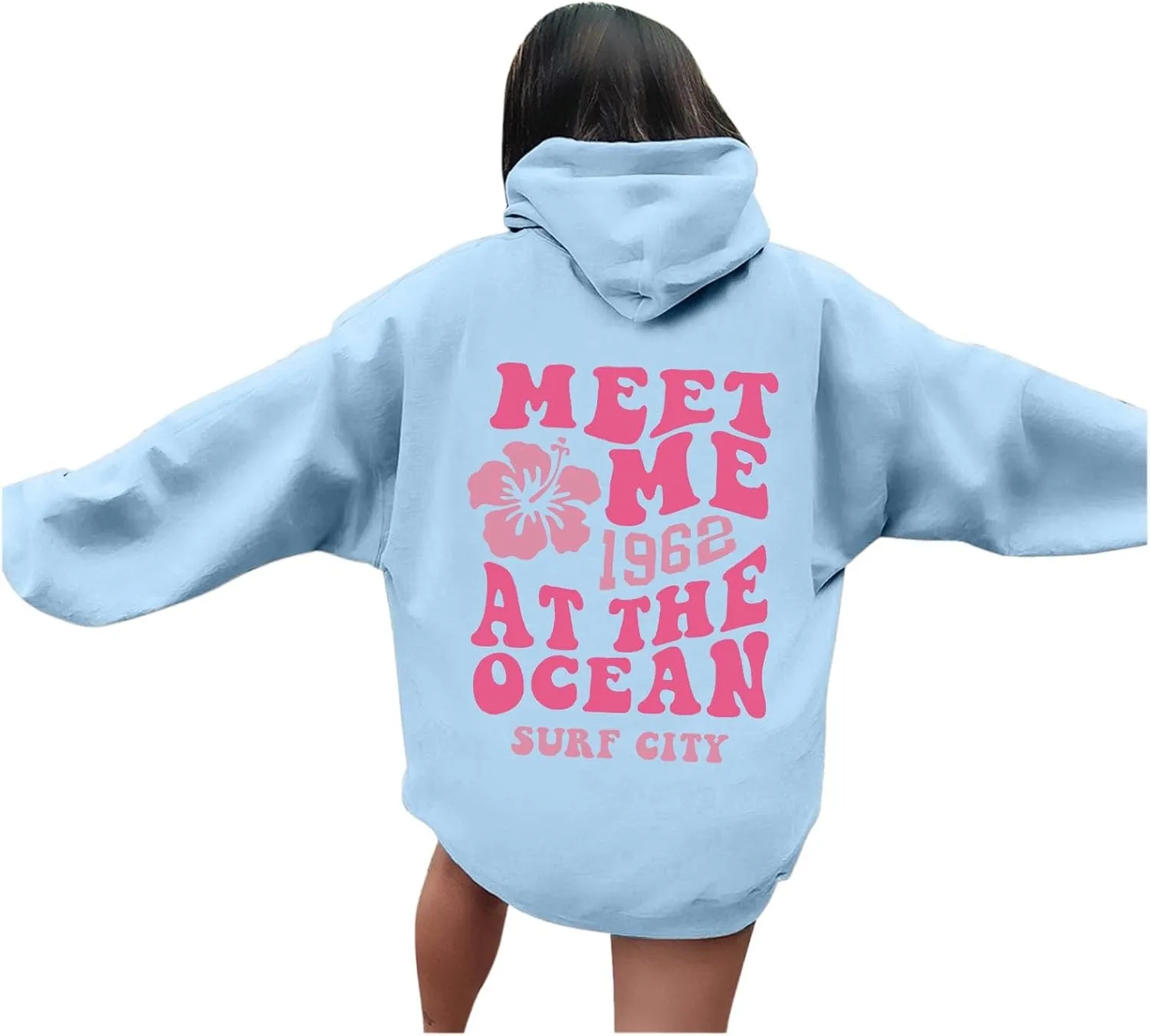 Pink Pom Puff Oversized Hoodie for Teen Girls Long Sleeve Y2K Graphic Hoodies with Pockets 2024 Fall Preppy Sweatshirt