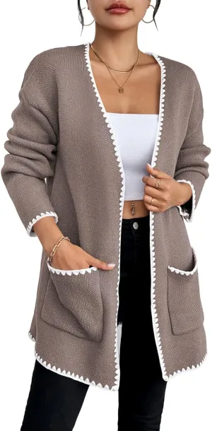 Pink Queen Oversized Long Cardigan for Women Trendy Fall Casual Open Front Long Sleeve Chunky Sweater Coat Outerwear