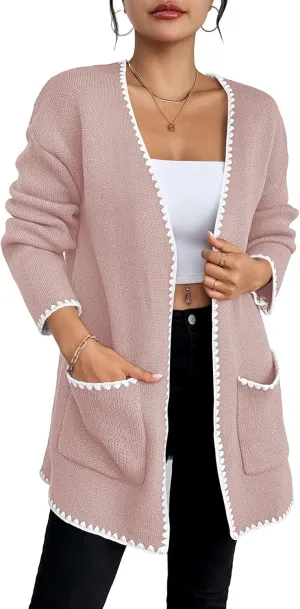 Pink Queen Oversized Long Cardigan for Women Trendy Fall Casual Open Front Long Sleeve Chunky Sweater Coat Outerwear