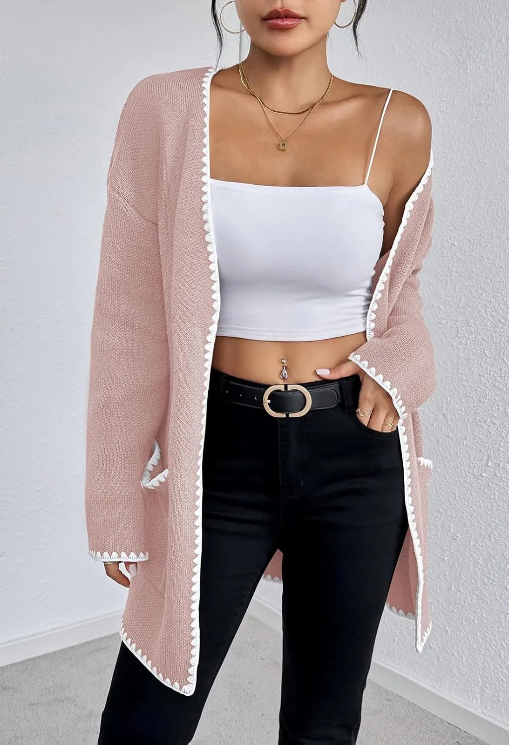 Pink Queen Oversized Long Cardigan for Women Trendy Fall Casual Open Front Long Sleeve Chunky Sweater Coat Outerwear