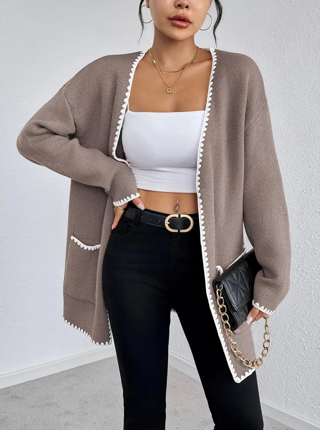 Pink Queen Oversized Long Cardigan for Women Trendy Fall Casual Open Front Long Sleeve Chunky Sweater Coat Outerwear