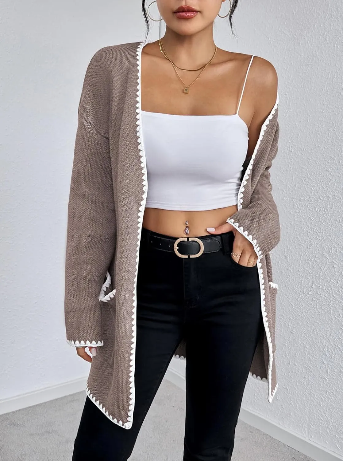 Pink Queen Oversized Long Cardigan for Women Trendy Fall Casual Open Front Long Sleeve Chunky Sweater Coat Outerwear