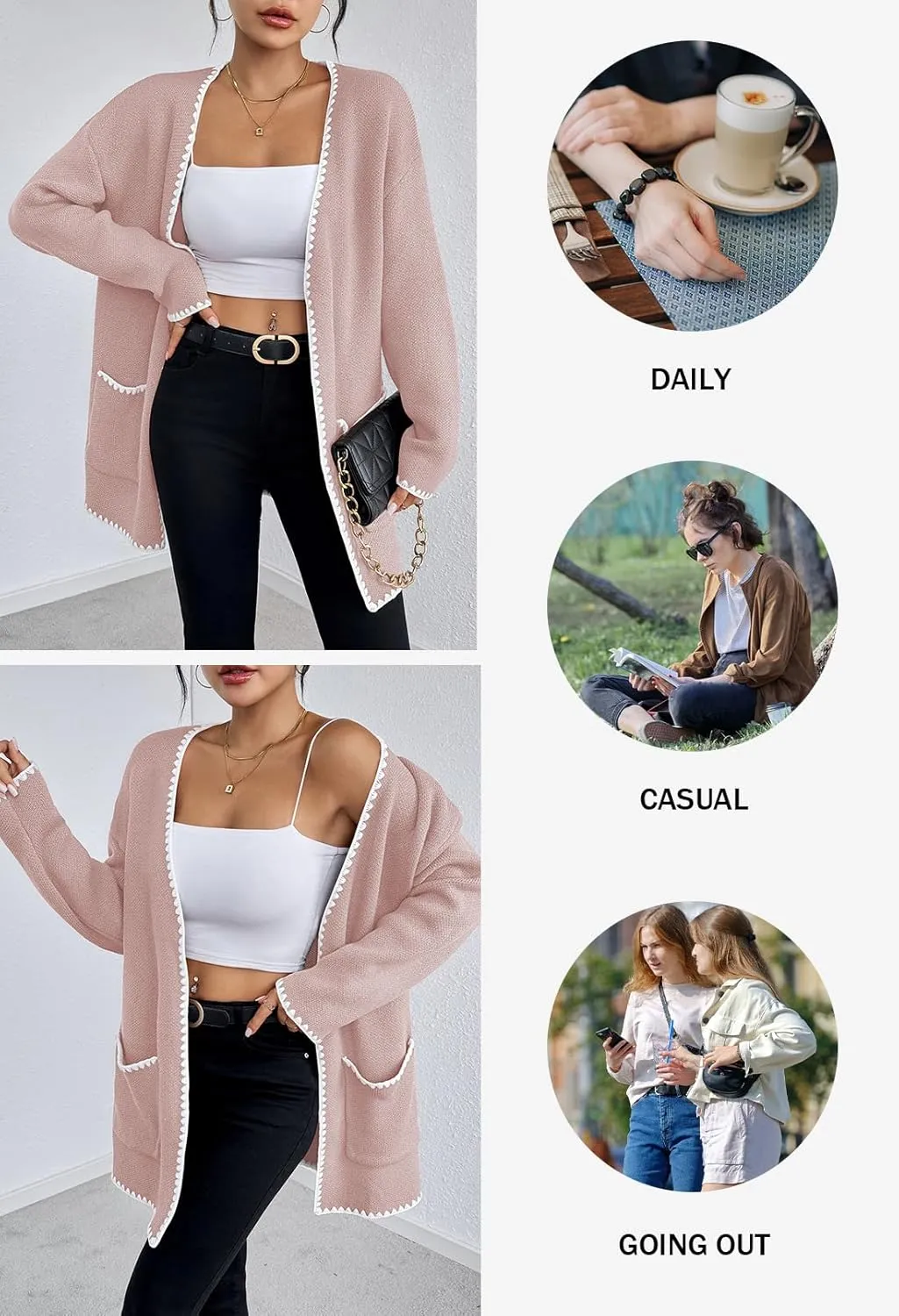 Pink Queen Oversized Long Cardigan for Women Trendy Fall Casual Open Front Long Sleeve Chunky Sweater Coat Outerwear