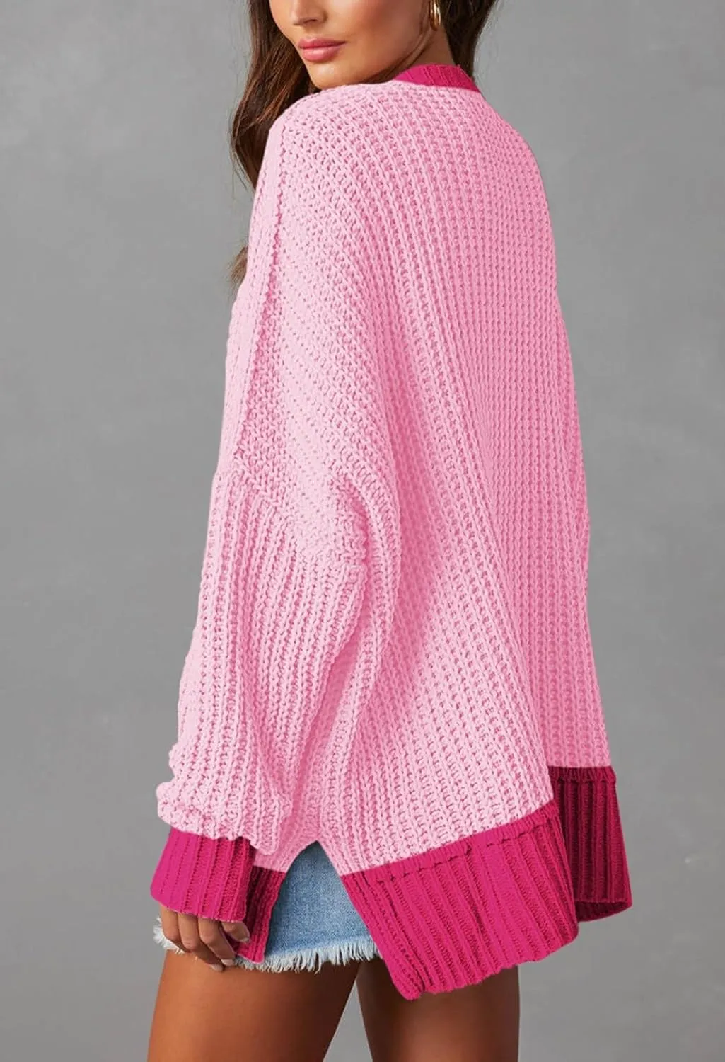 Pink Queen Women's 2024 Fall Winter Long Sleeve Cardigan Casual Open Front Oversized Knit Sweater Outerwear with Pockets