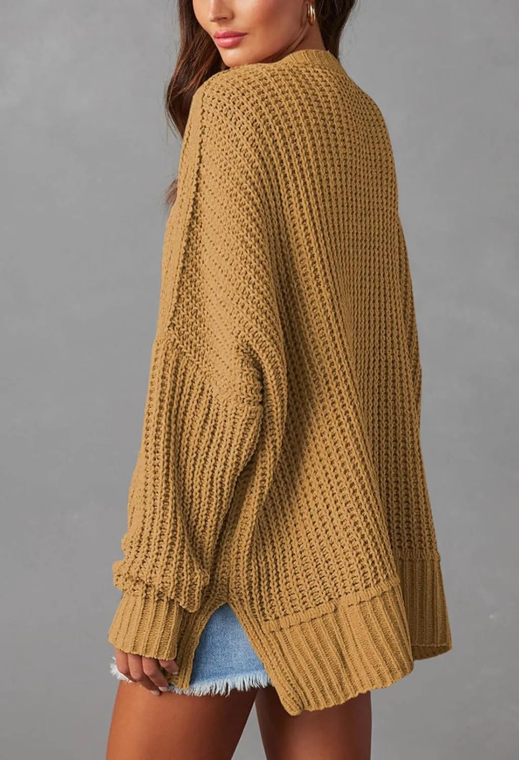 Pink Queen Women's 2024 Fall Winter Long Sleeve Cardigan Casual Open Front Oversized Knit Sweater Outerwear with Pockets