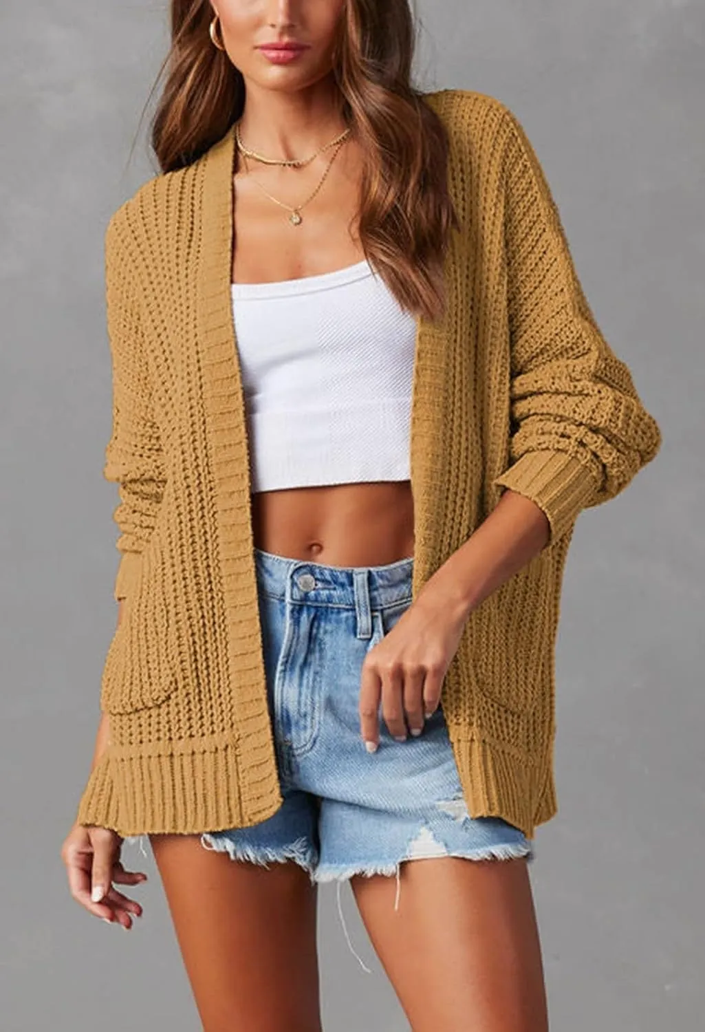 Pink Queen Women's 2024 Fall Winter Long Sleeve Cardigan Casual Open Front Oversized Knit Sweater Outerwear with Pockets