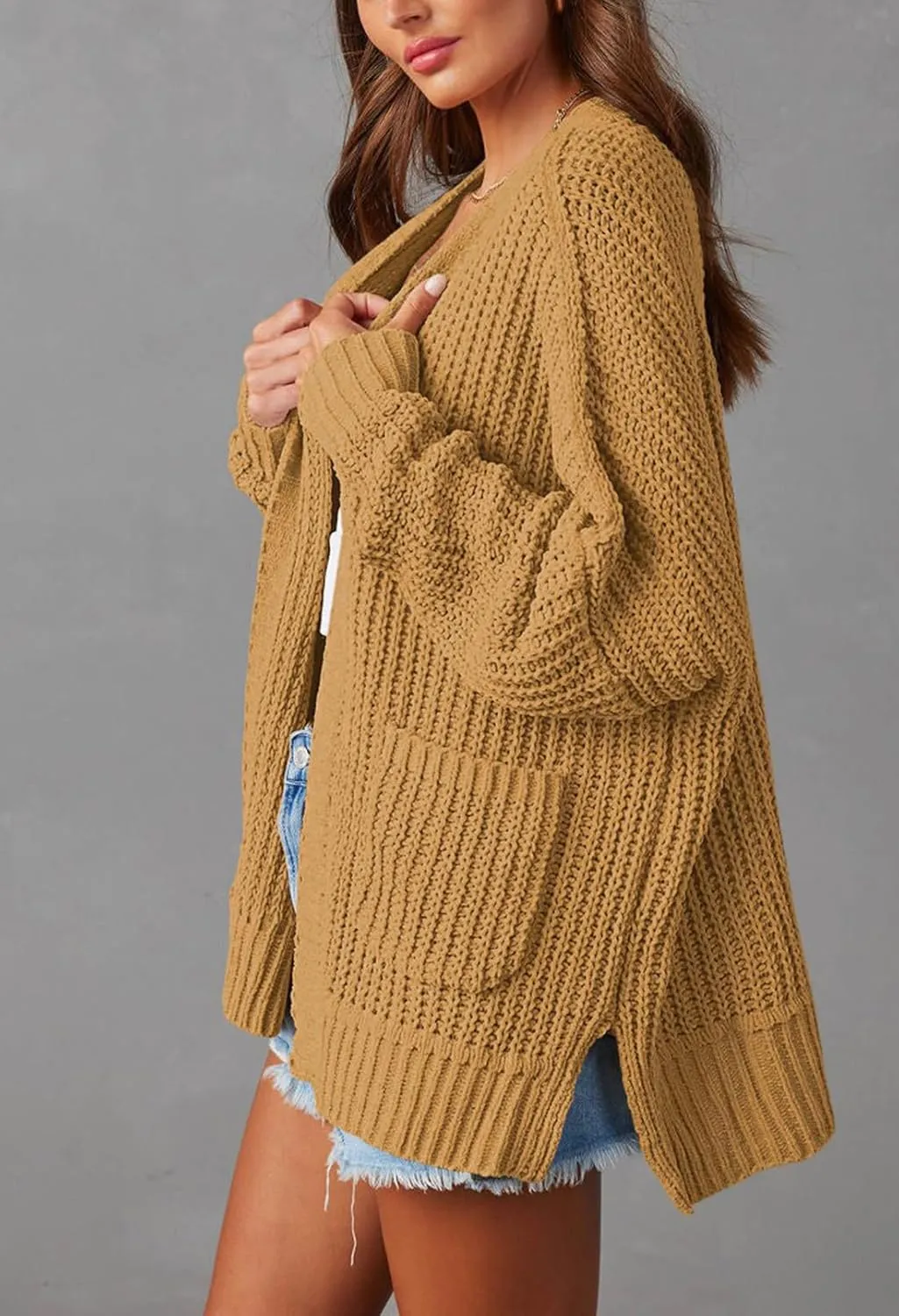 Pink Queen Women's 2024 Fall Winter Long Sleeve Cardigan Casual Open Front Oversized Knit Sweater Outerwear with Pockets