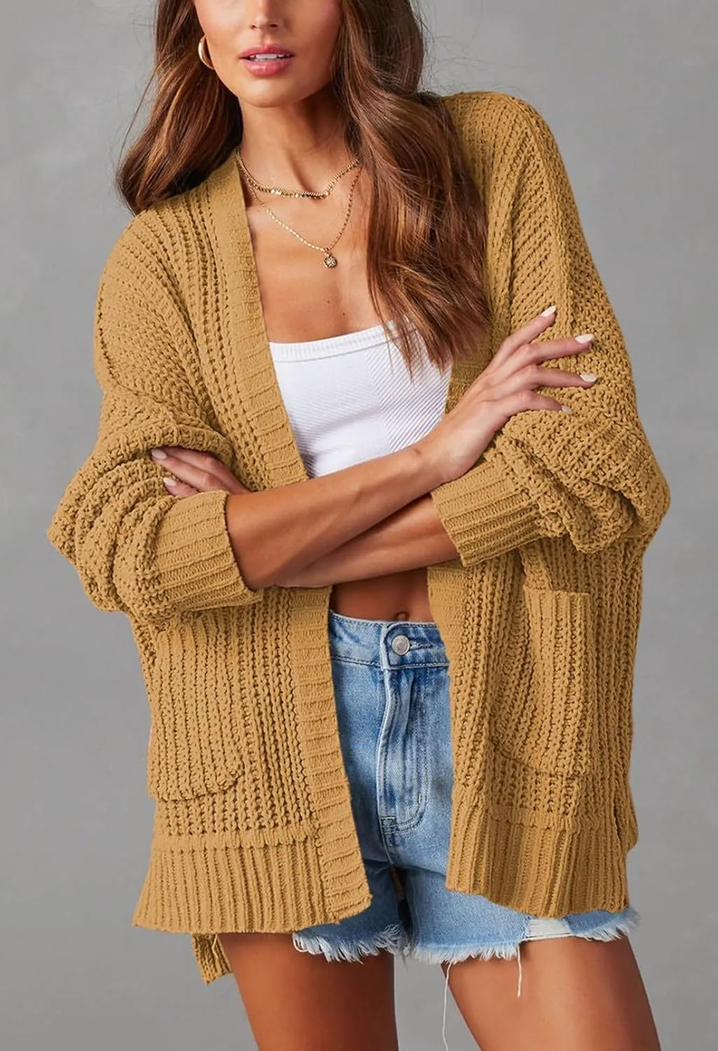Pink Queen Women's 2024 Fall Winter Long Sleeve Cardigan Casual Open Front Oversized Knit Sweater Outerwear with Pockets