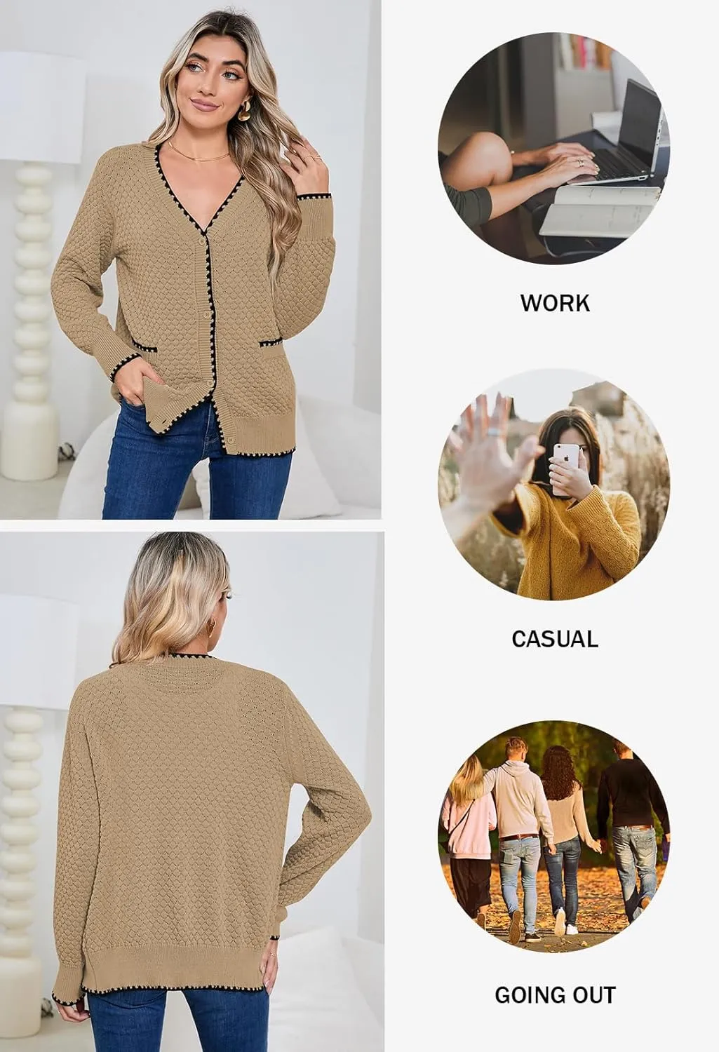 Pink Queen Women's Cropped Cardigan 2024 Long Sleeve V-Neck Button Down Knit Sweater Tops Open Front Lightweight